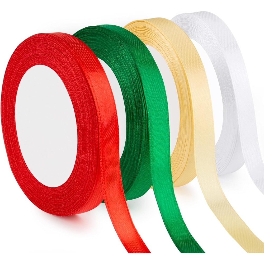 image:image4 Rolls 100 Yards Christmas Ribbon 38 Inch Holiday Festival Satin Ribbons for Gift Wrapping Decoration RedGreenRed  Green  Champagne  White