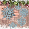 36Pcs Blue Glitter Snowflake Decorations Christmas Ornaments, Hanging Plastic Snow Flakes Ornaments with Silver Rope for Christmas Tree Decorations, Winter Wonderland Party Supplies(Blue)