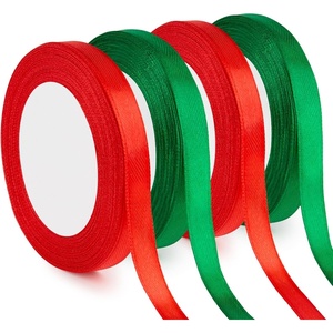 4 Rolls 100 Yards Christmas Ribbon 3/8 Inch Holiday Festival Satin Ribbons for Gift Wrapping Decoration (Red,Green)(Red  Green)