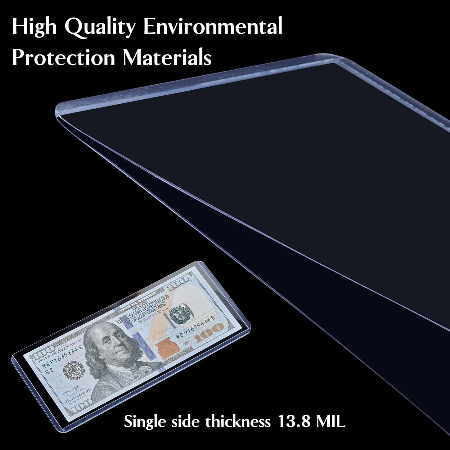 image:image50 Pack Dollar Bill Sleeves Clear PVC Currency Holders Transparent Bill Display Protectors for Regular Bills Cash Money Banknotes and Stamps 68 x 29 Inch
