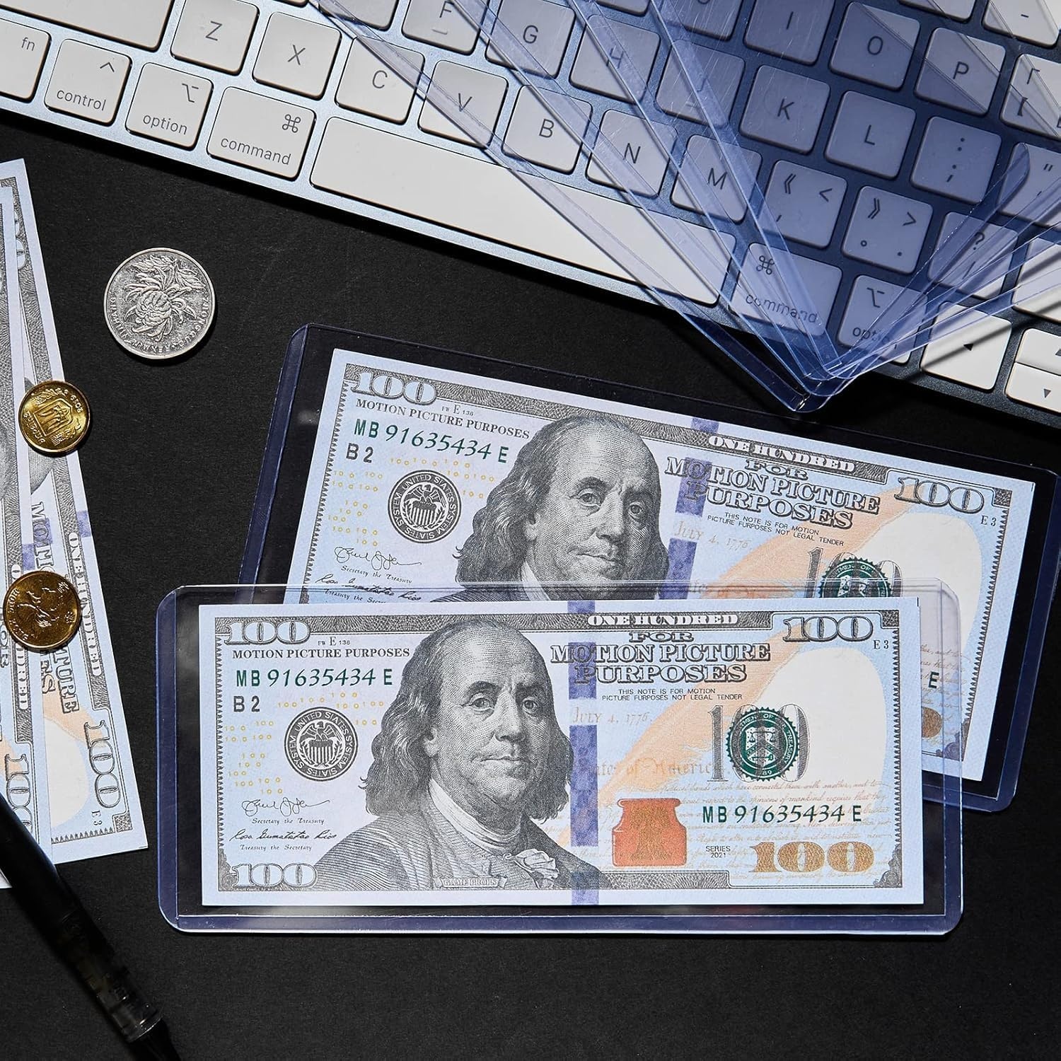 image:image50 Pack Dollar Bill Sleeves Clear PVC Currency Holders Transparent Bill Display Protectors for Regular Bills Cash Money Banknotes and Stamps 68 x 29 Inch