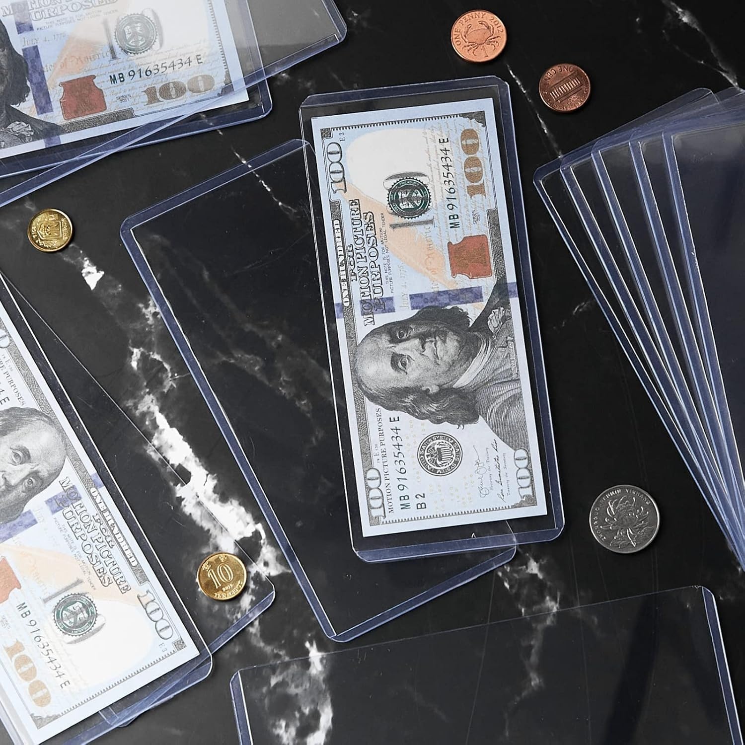 image:image50 Pack Dollar Bill Sleeves Clear PVC Currency Holders Transparent Bill Display Protectors for Regular Bills Cash Money Banknotes and Stamps 68 x 29 Inch