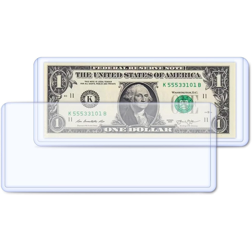 image:image50 Pack Dollar Bill Sleeves Clear PVC Currency Holders Transparent Bill Display Protectors for Regular Bills Cash Money Banknotes and Stamps 68 x 29 Inch