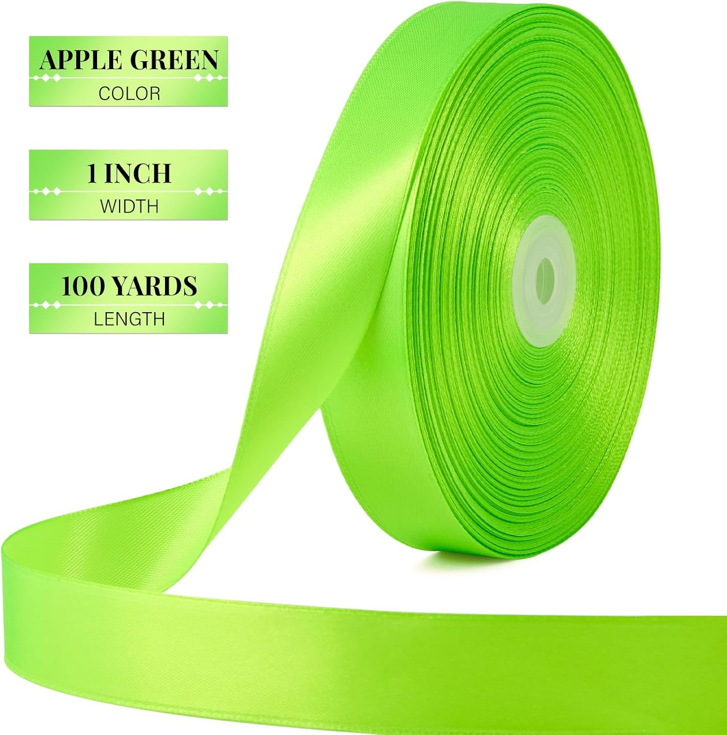 image:image100 Yards 1 Inch Apple Green Satin Ribbon Solid Fabric Ribbon Roll for Flower Bouquet Gift Wrapping Roses Making Handmade CraftsApple Green