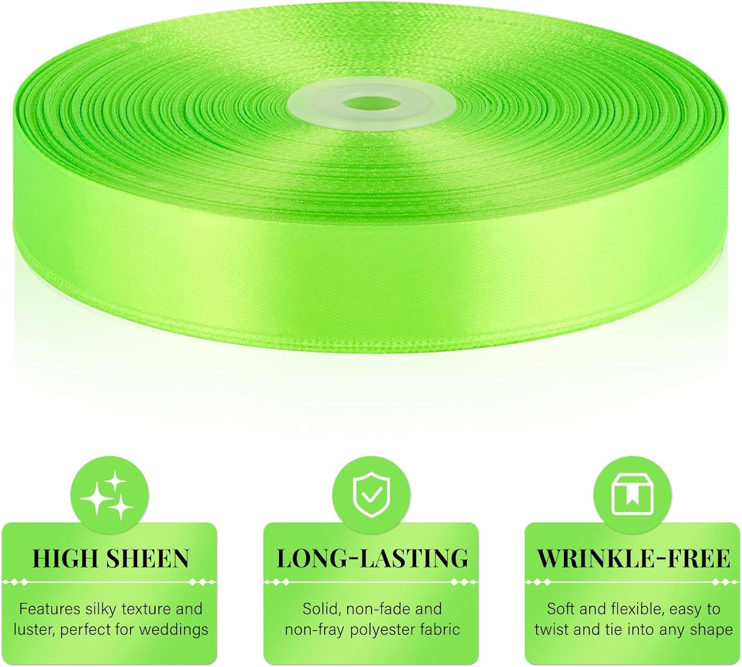 image:image100 Yards 1 Inch Apple Green Satin Ribbon Solid Fabric Ribbon Roll for Flower Bouquet Gift Wrapping Roses Making Handmade CraftsApple Green