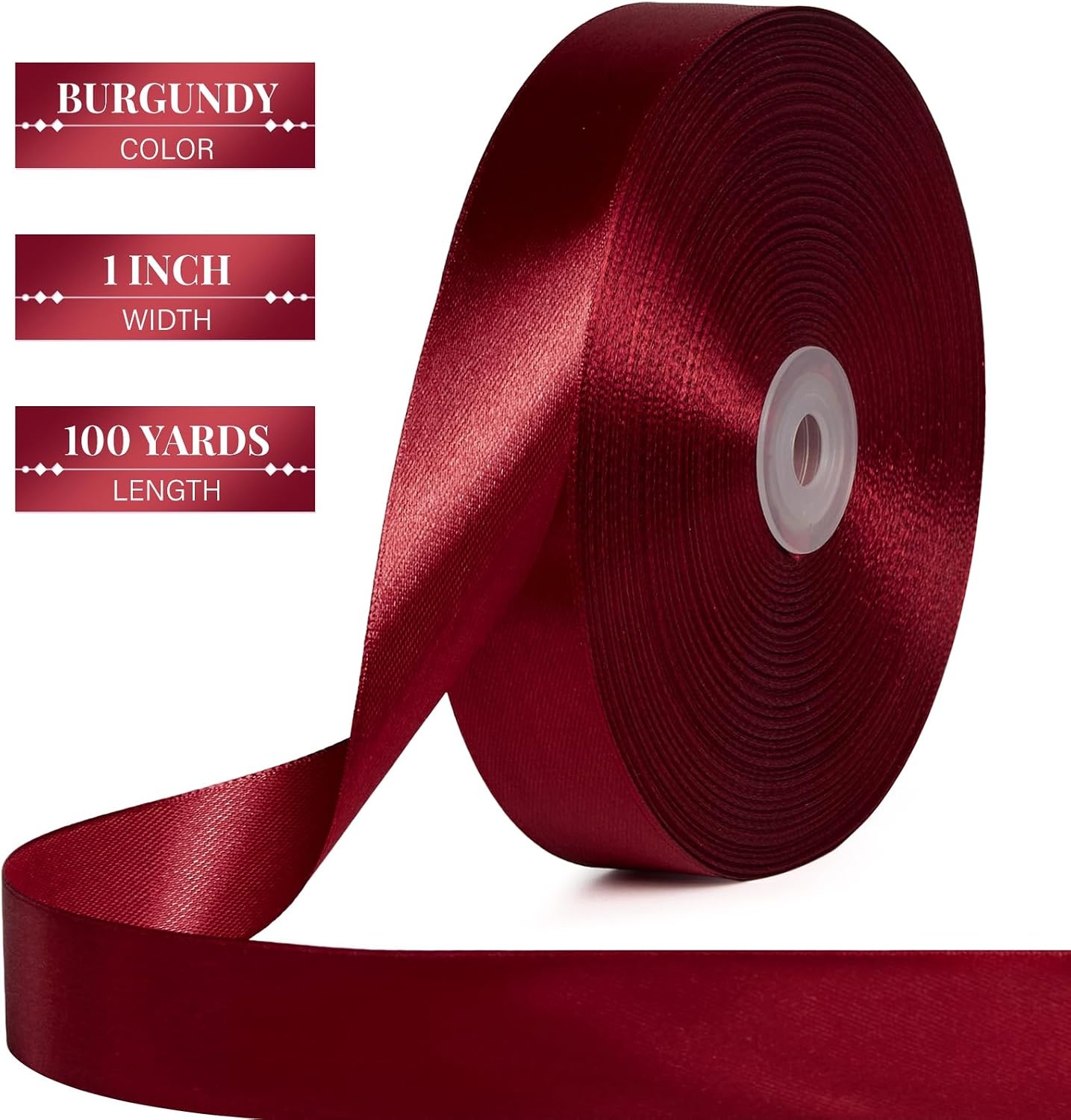 image:image100 Yards 1 Inch Apple Green Satin Ribbon Solid Fabric Ribbon Roll for Flower Bouquet Gift Wrapping Roses Making Handmade CraftsBurgundy