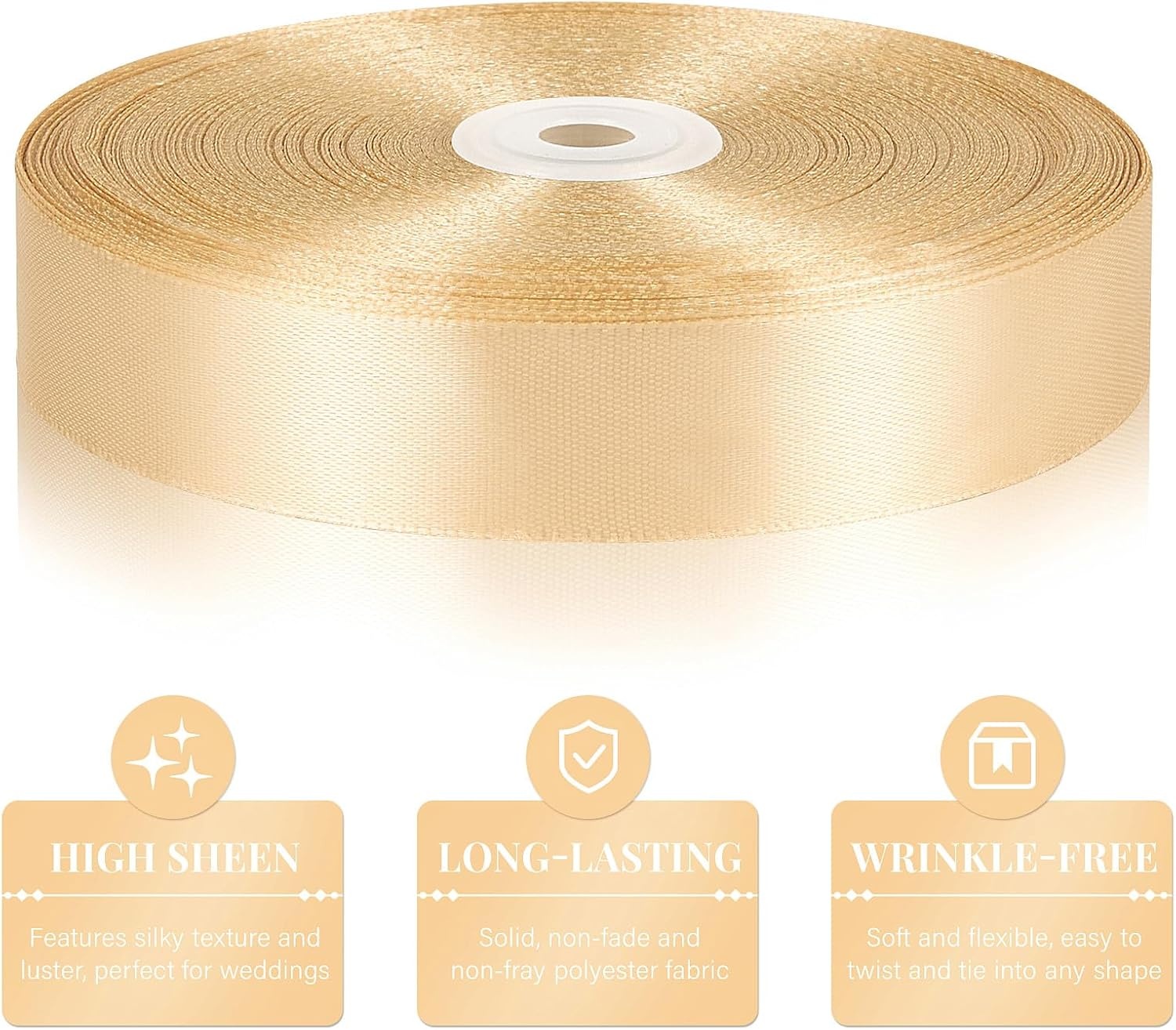 image:image100 Yards 1 Inch Apple Green Satin Ribbon Solid Fabric Ribbon Roll for Flower Bouquet Gift Wrapping Roses Making Handmade CraftsChampagne
