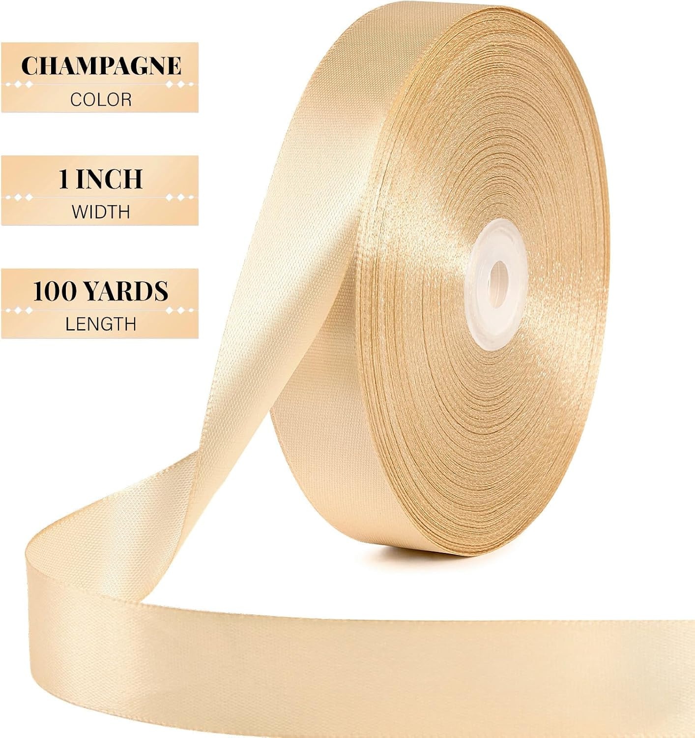 image:image100 Yards 1 Inch Apple Green Satin Ribbon Solid Fabric Ribbon Roll for Flower Bouquet Gift Wrapping Roses Making Handmade CraftsChampagne