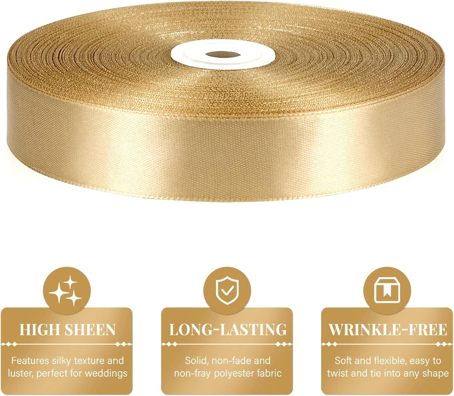image:image100 Yards 1 Inch Apple Green Satin Ribbon Solid Fabric Ribbon Roll for Flower Bouquet Gift Wrapping Roses Making Handmade CraftsChampagne Gold