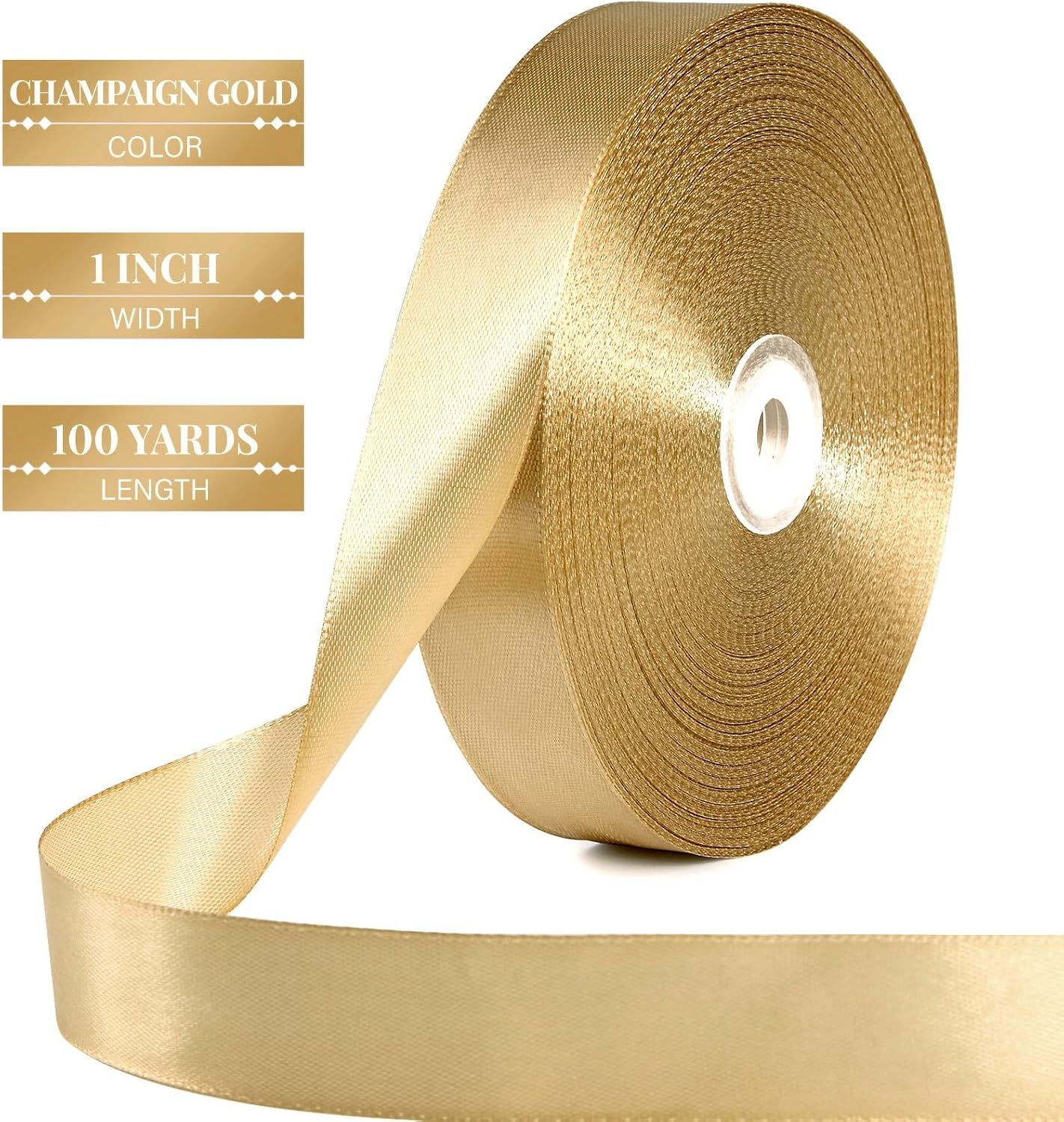 image:image100 Yards 1 Inch Apple Green Satin Ribbon Solid Fabric Ribbon Roll for Flower Bouquet Gift Wrapping Roses Making Handmade CraftsChampagne Gold