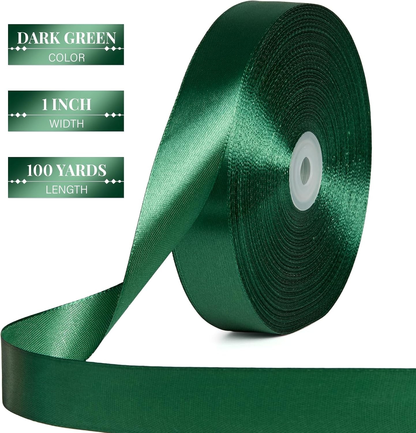 image:image100 Yards 1 Inch Apple Green Satin Ribbon Solid Fabric Ribbon Roll for Flower Bouquet Gift Wrapping Roses Making Handmade CraftsDark Green