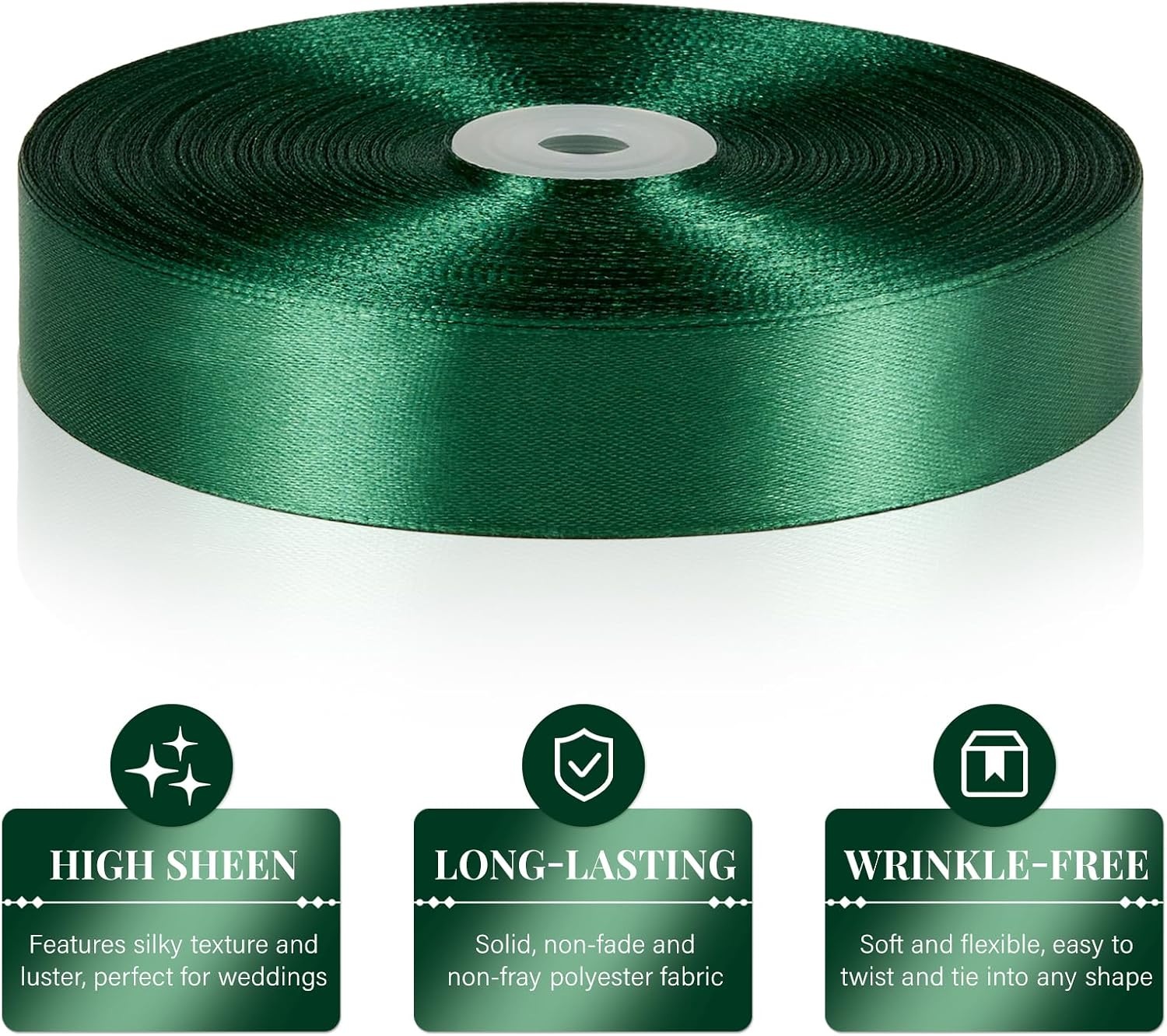 image:image100 Yards 1 Inch Apple Green Satin Ribbon Solid Fabric Ribbon Roll for Flower Bouquet Gift Wrapping Roses Making Handmade CraftsDark Green