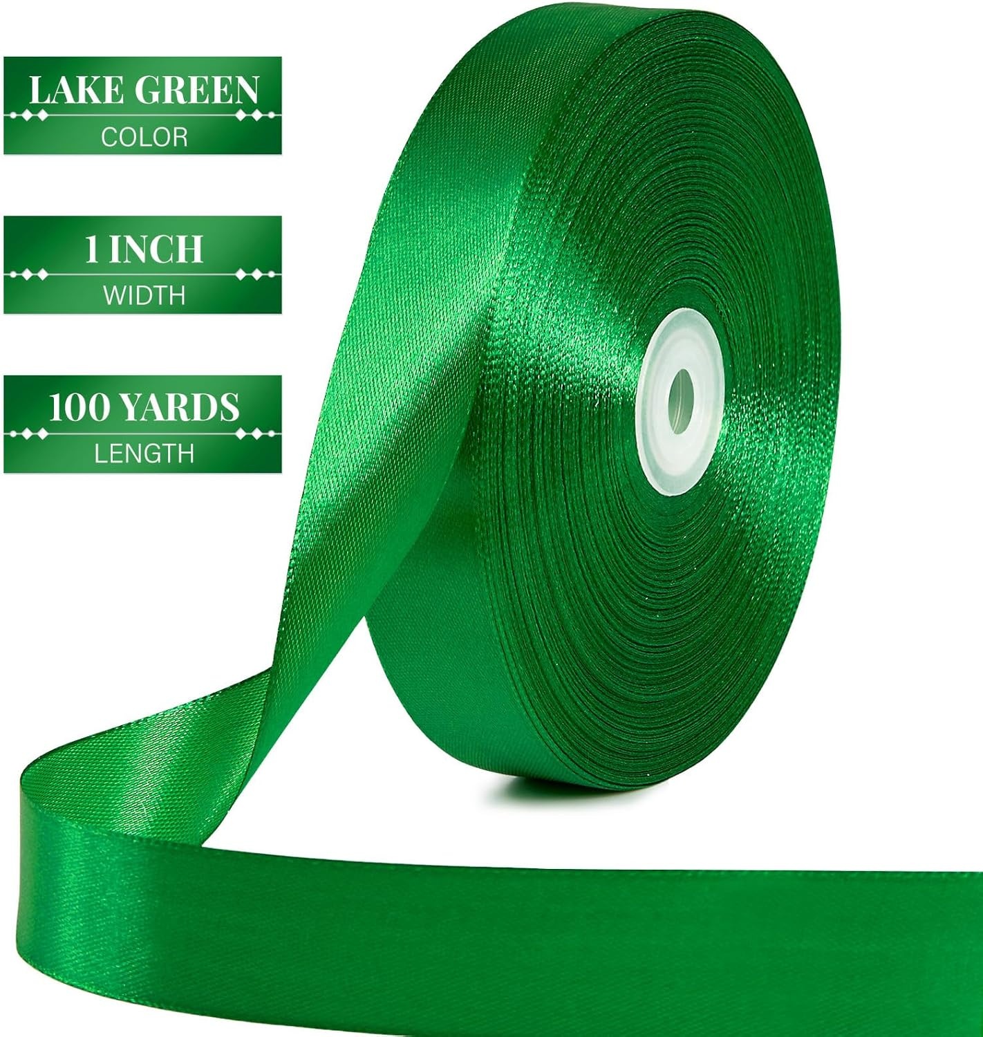 image:image100 Yards 1 Inch Apple Green Satin Ribbon Solid Fabric Ribbon Roll for Flower Bouquet Gift Wrapping Roses Making Handmade CraftsGreen
