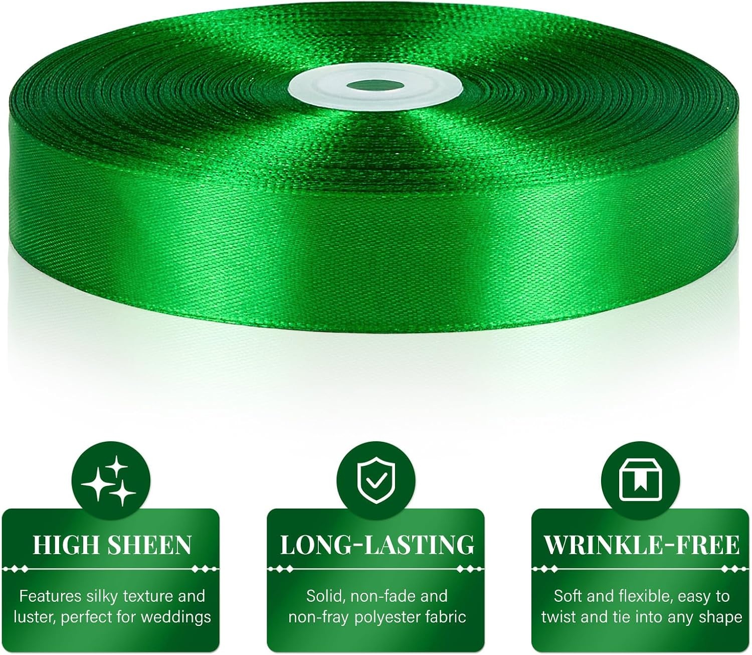 image:image100 Yards 1 Inch Apple Green Satin Ribbon Solid Fabric Ribbon Roll for Flower Bouquet Gift Wrapping Roses Making Handmade CraftsGreen