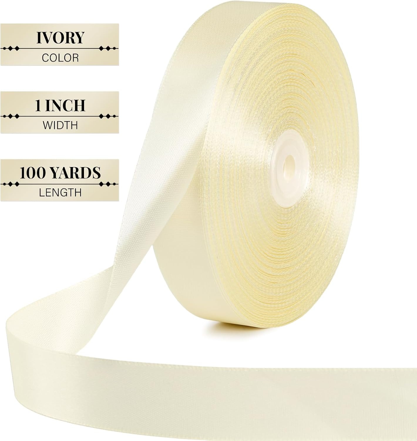 image:image100 Yards 1 Inch Apple Green Satin Ribbon Solid Fabric Ribbon Roll for Flower Bouquet Gift Wrapping Roses Making Handmade CraftsIvory