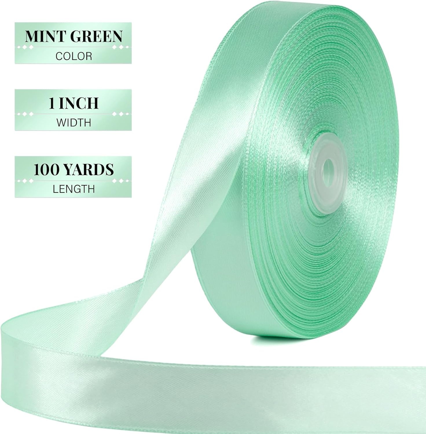 image:image100 Yards 1 Inch Apple Green Satin Ribbon Solid Fabric Ribbon Roll for Flower Bouquet Gift Wrapping Roses Making Handmade CraftsMint Green