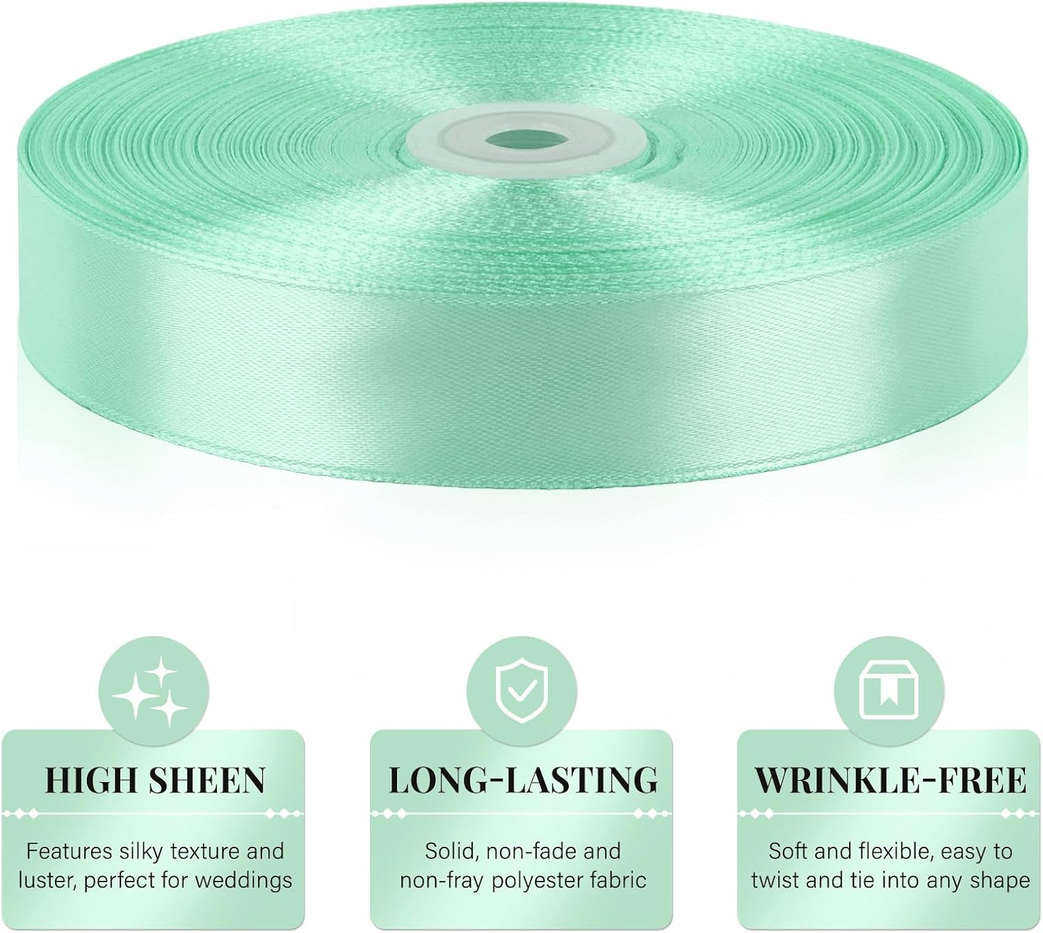image:image100 Yards 1 Inch Apple Green Satin Ribbon Solid Fabric Ribbon Roll for Flower Bouquet Gift Wrapping Roses Making Handmade CraftsMint Green