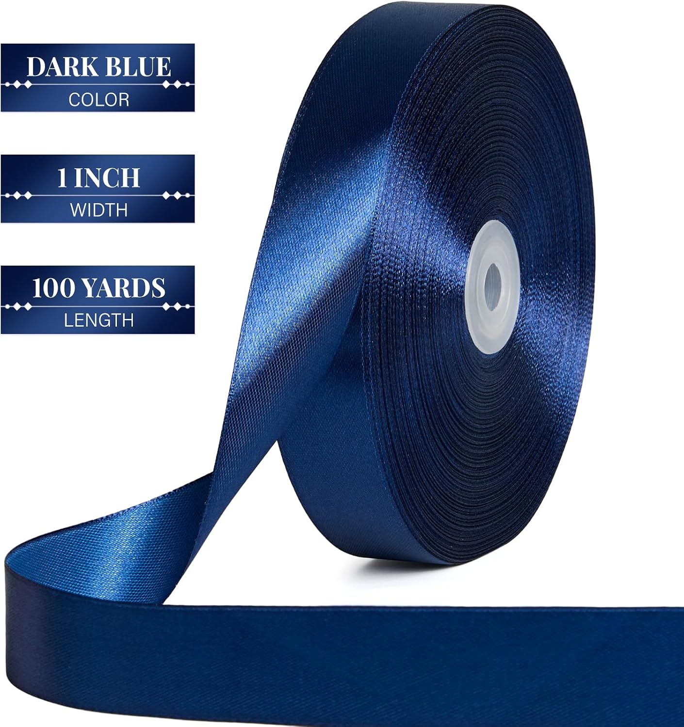image:image100 Yards 1 Inch Apple Green Satin Ribbon Solid Fabric Ribbon Roll for Flower Bouquet Gift Wrapping Roses Making Handmade CraftsNavy Blue