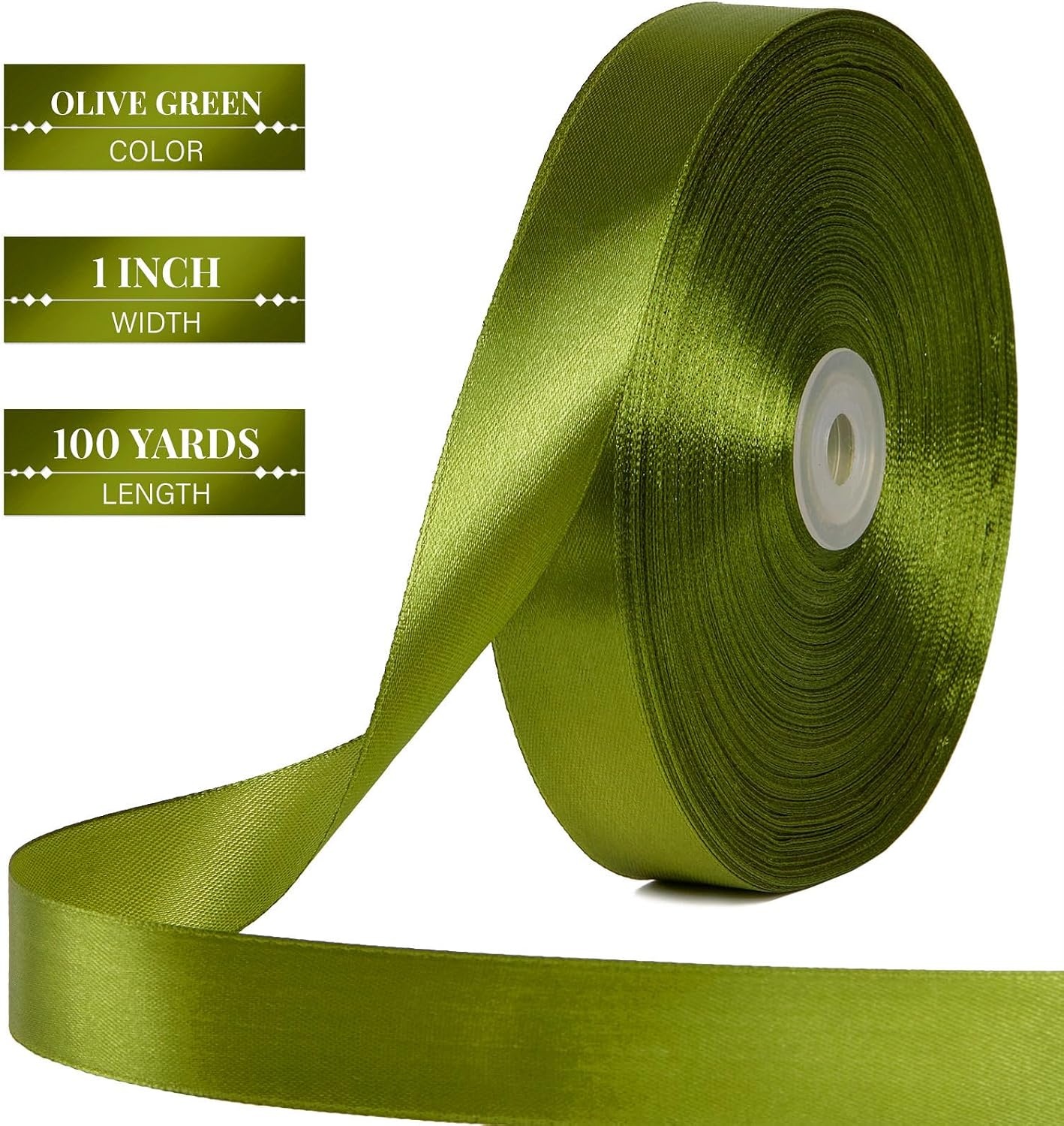 image:image100 Yards 1 Inch Apple Green Satin Ribbon Solid Fabric Ribbon Roll for Flower Bouquet Gift Wrapping Roses Making Handmade CraftsOlive Green