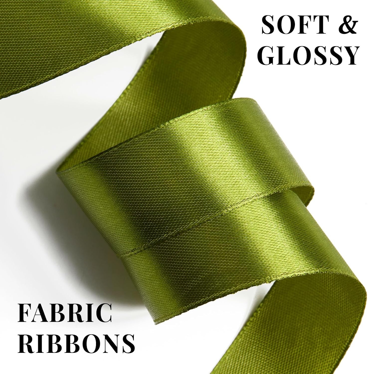 image:image100 Yards 1 Inch Apple Green Satin Ribbon Solid Fabric Ribbon Roll for Flower Bouquet Gift Wrapping Roses Making Handmade CraftsOlive Green