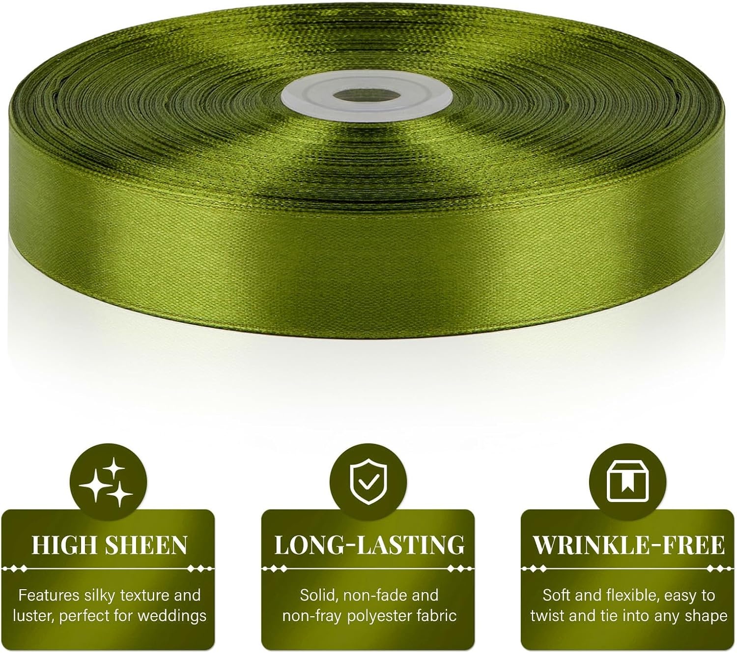 image:image100 Yards 1 Inch Apple Green Satin Ribbon Solid Fabric Ribbon Roll for Flower Bouquet Gift Wrapping Roses Making Handmade CraftsOlive Green