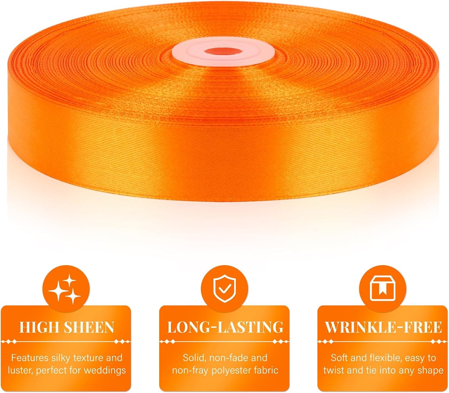 image:image100 Yards 1 Inch Apple Green Satin Ribbon Solid Fabric Ribbon Roll for Flower Bouquet Gift Wrapping Roses Making Handmade CraftsOrange