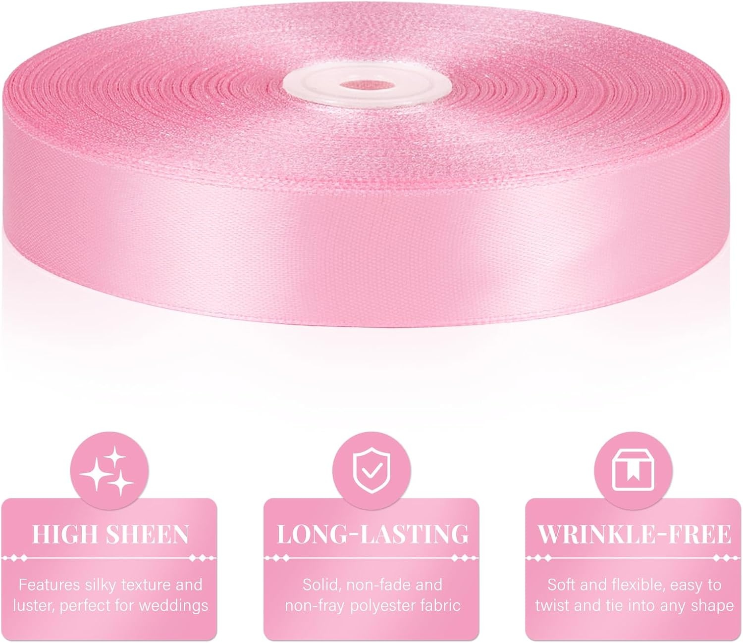 image:image100 Yards 1 Inch Apple Green Satin Ribbon Solid Fabric Ribbon Roll for Flower Bouquet Gift Wrapping Roses Making Handmade CraftsPink