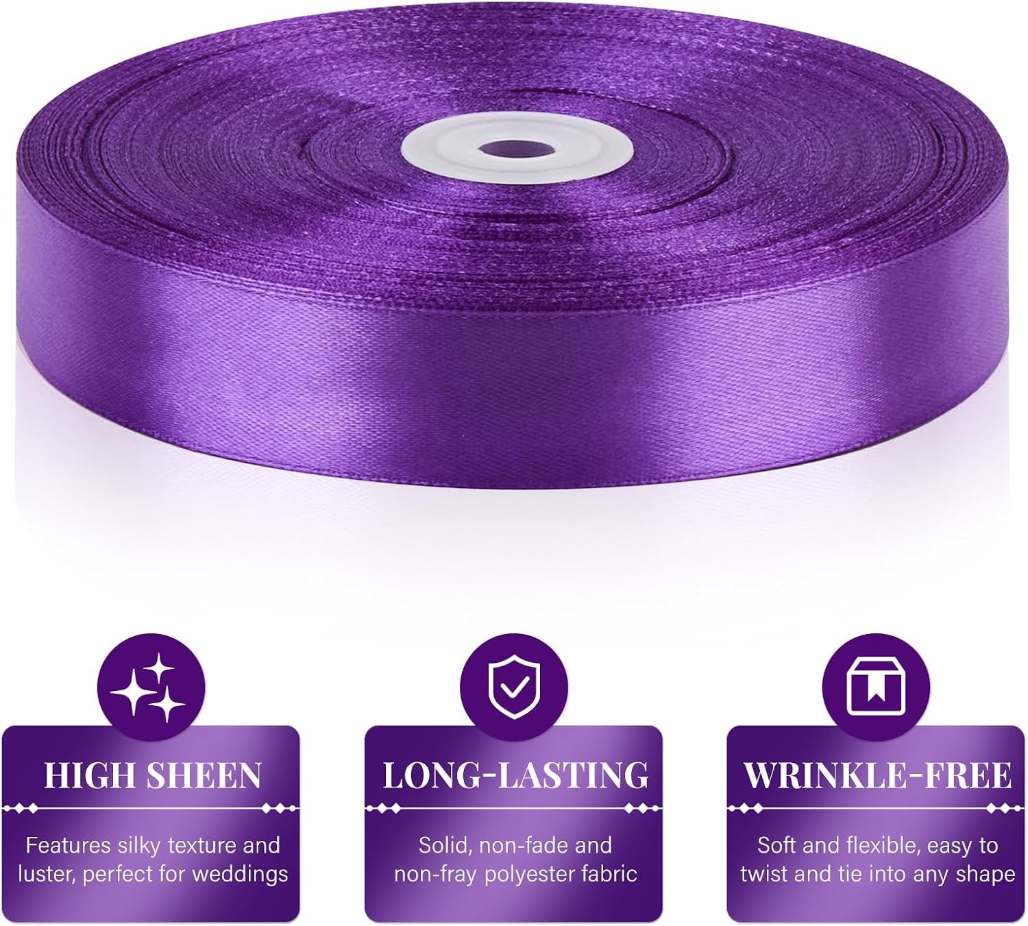 image:image100 Yards 1 Inch Apple Green Satin Ribbon Solid Fabric Ribbon Roll for Flower Bouquet Gift Wrapping Roses Making Handmade CraftsPurple