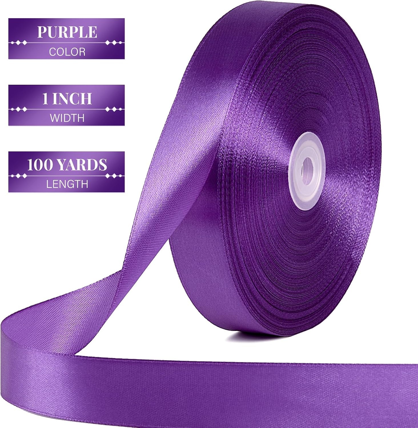 image:image100 Yards 1 Inch Apple Green Satin Ribbon Solid Fabric Ribbon Roll for Flower Bouquet Gift Wrapping Roses Making Handmade CraftsPurple