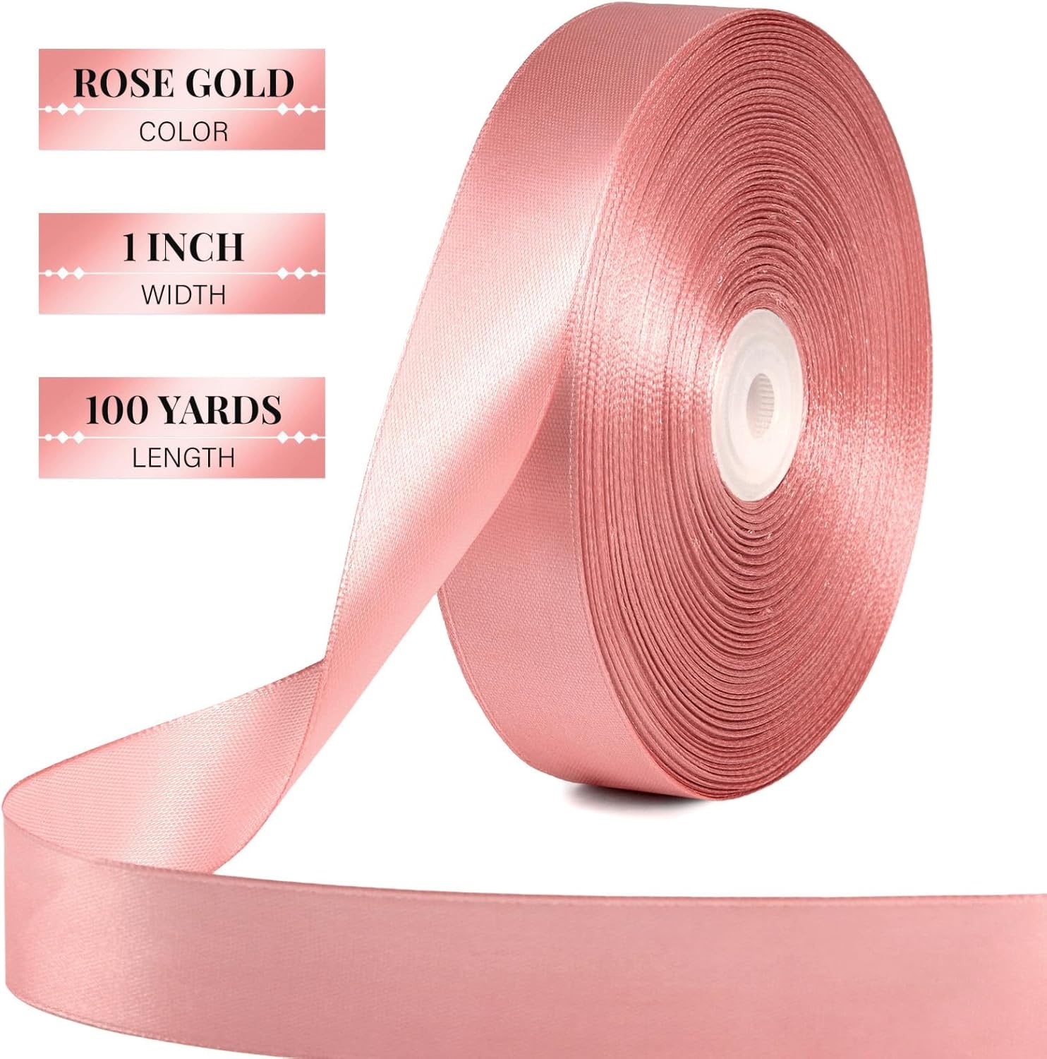 image:image100 Yards 1 Inch Apple Green Satin Ribbon Solid Fabric Ribbon Roll for Flower Bouquet Gift Wrapping Roses Making Handmade CraftsRose Gold