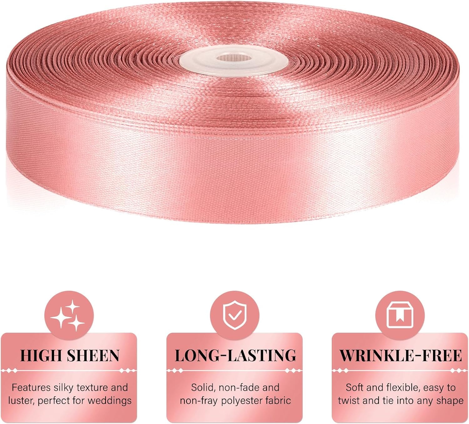 image:image100 Yards 1 Inch Apple Green Satin Ribbon Solid Fabric Ribbon Roll for Flower Bouquet Gift Wrapping Roses Making Handmade CraftsRose Gold