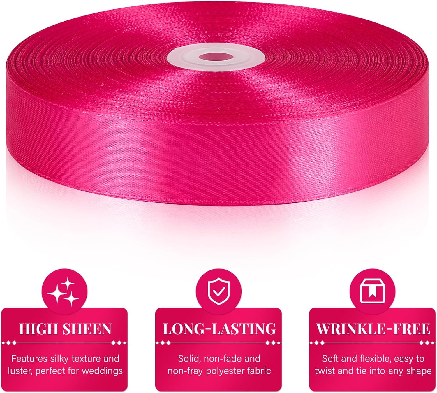 image:image100 Yards 1 Inch Apple Green Satin Ribbon Solid Fabric Ribbon Roll for Flower Bouquet Gift Wrapping Roses Making Handmade CraftsRose Red