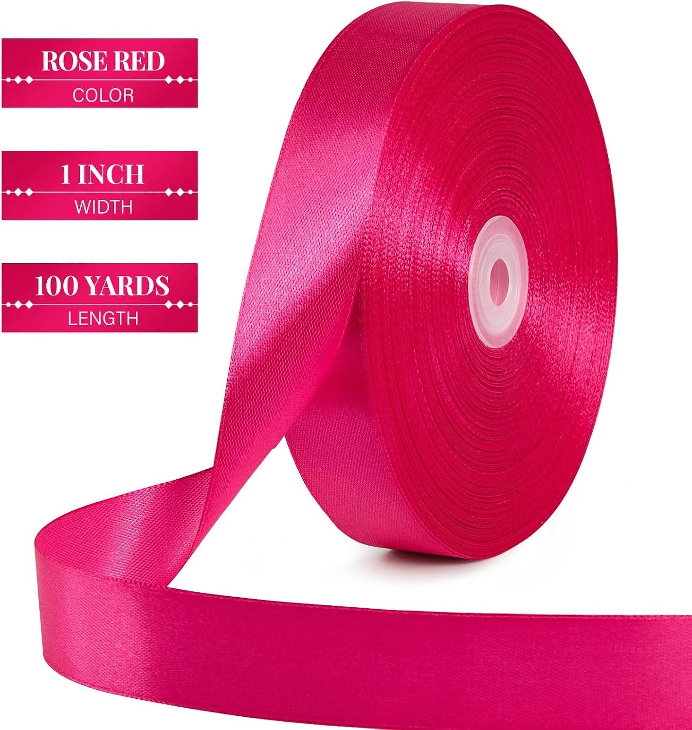 image:image100 Yards 1 Inch Apple Green Satin Ribbon Solid Fabric Ribbon Roll for Flower Bouquet Gift Wrapping Roses Making Handmade CraftsRose Red