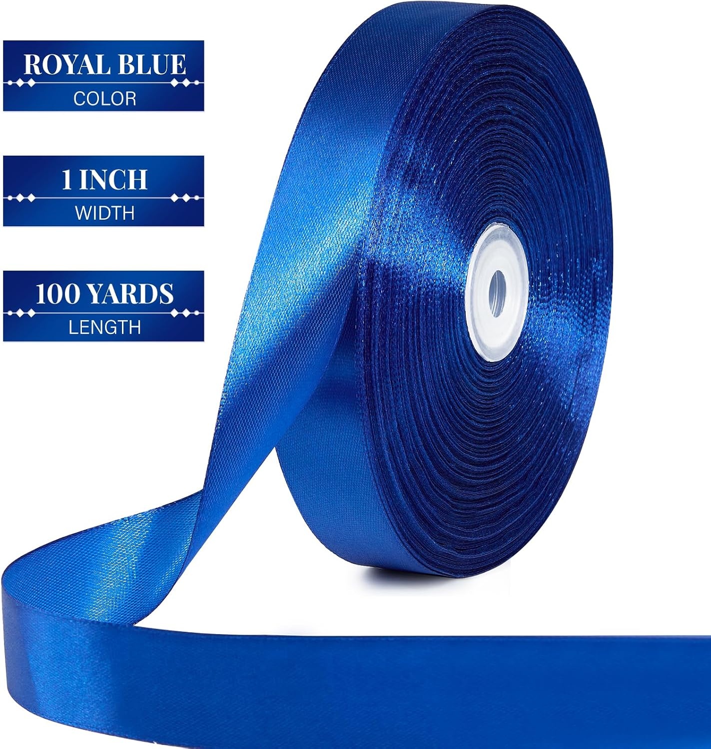 image:image100 Yards 1 Inch Apple Green Satin Ribbon Solid Fabric Ribbon Roll for Flower Bouquet Gift Wrapping Roses Making Handmade CraftsRoyal Blue