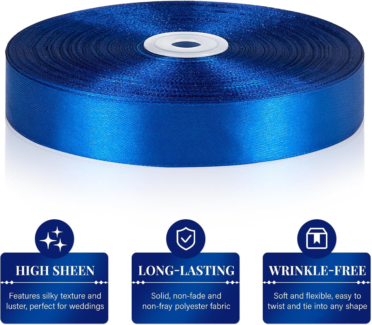 image:image100 Yards 1 Inch Apple Green Satin Ribbon Solid Fabric Ribbon Roll for Flower Bouquet Gift Wrapping Roses Making Handmade CraftsRoyal Blue