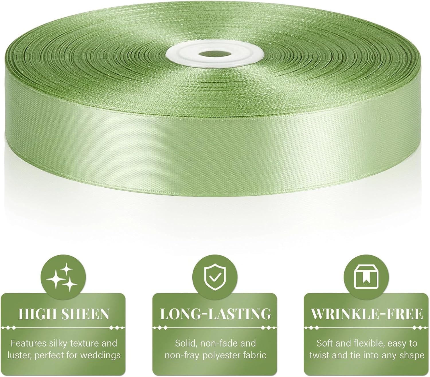image:image100 Yards 1 Inch Apple Green Satin Ribbon Solid Fabric Ribbon Roll for Flower Bouquet Gift Wrapping Roses Making Handmade CraftsSage Green