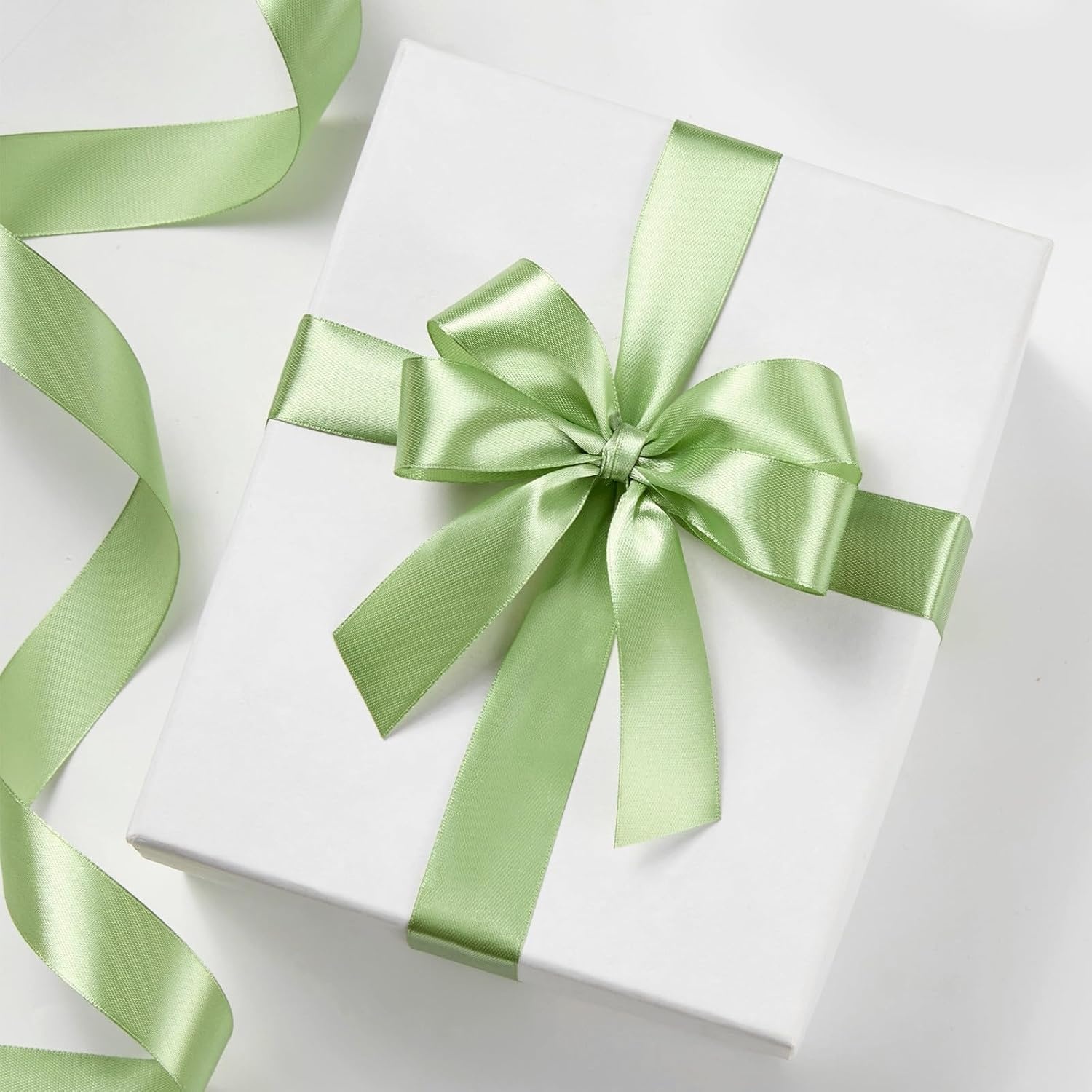 image:image100 Yards 1 Inch Apple Green Satin Ribbon Solid Fabric Ribbon Roll for Flower Bouquet Gift Wrapping Roses Making Handmade CraftsSage Green