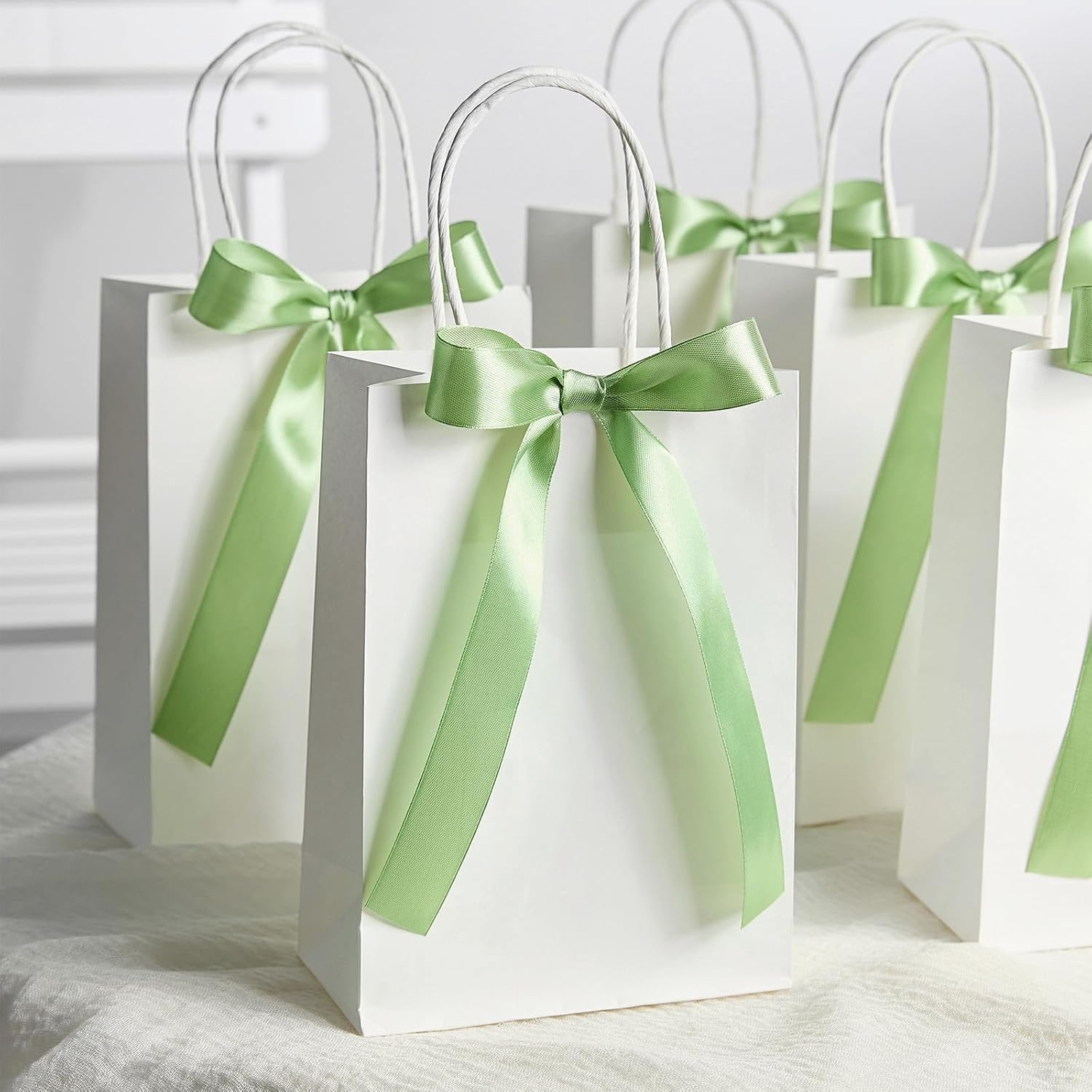 image:image100 Yards 1 Inch Apple Green Satin Ribbon Solid Fabric Ribbon Roll for Flower Bouquet Gift Wrapping Roses Making Handmade CraftsSage Green