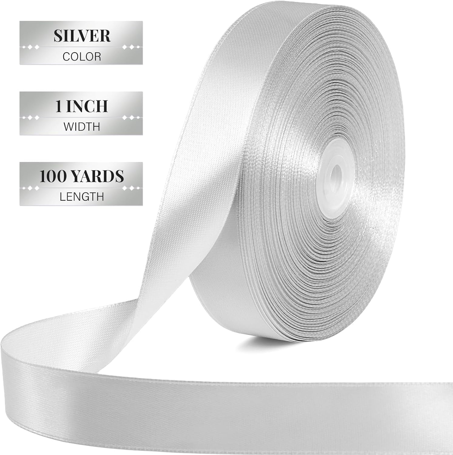 image:image100 Yards 1 Inch Apple Green Satin Ribbon Solid Fabric Ribbon Roll for Flower Bouquet Gift Wrapping Roses Making Handmade CraftsSilver
