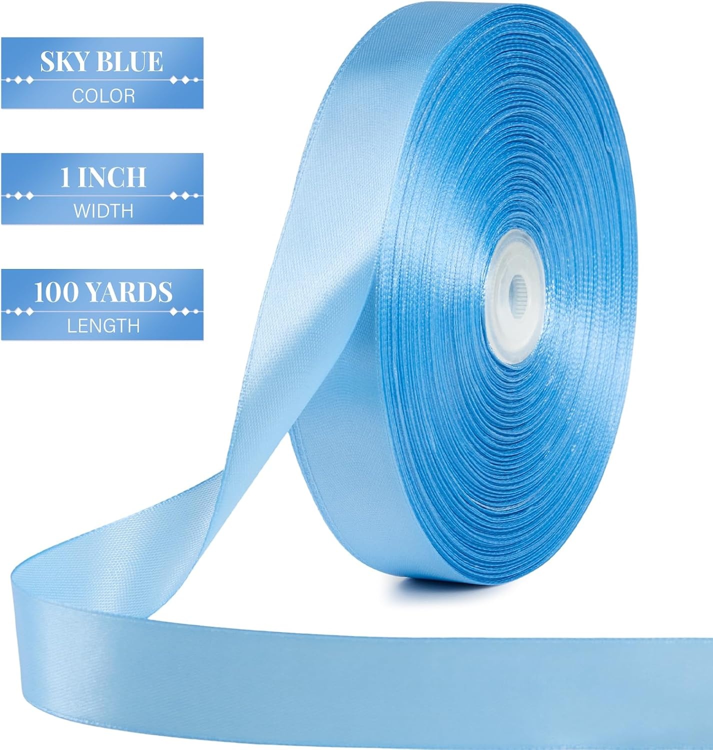 image:image100 Yards 1 Inch Apple Green Satin Ribbon Solid Fabric Ribbon Roll for Flower Bouquet Gift Wrapping Roses Making Handmade CraftsSky Blue