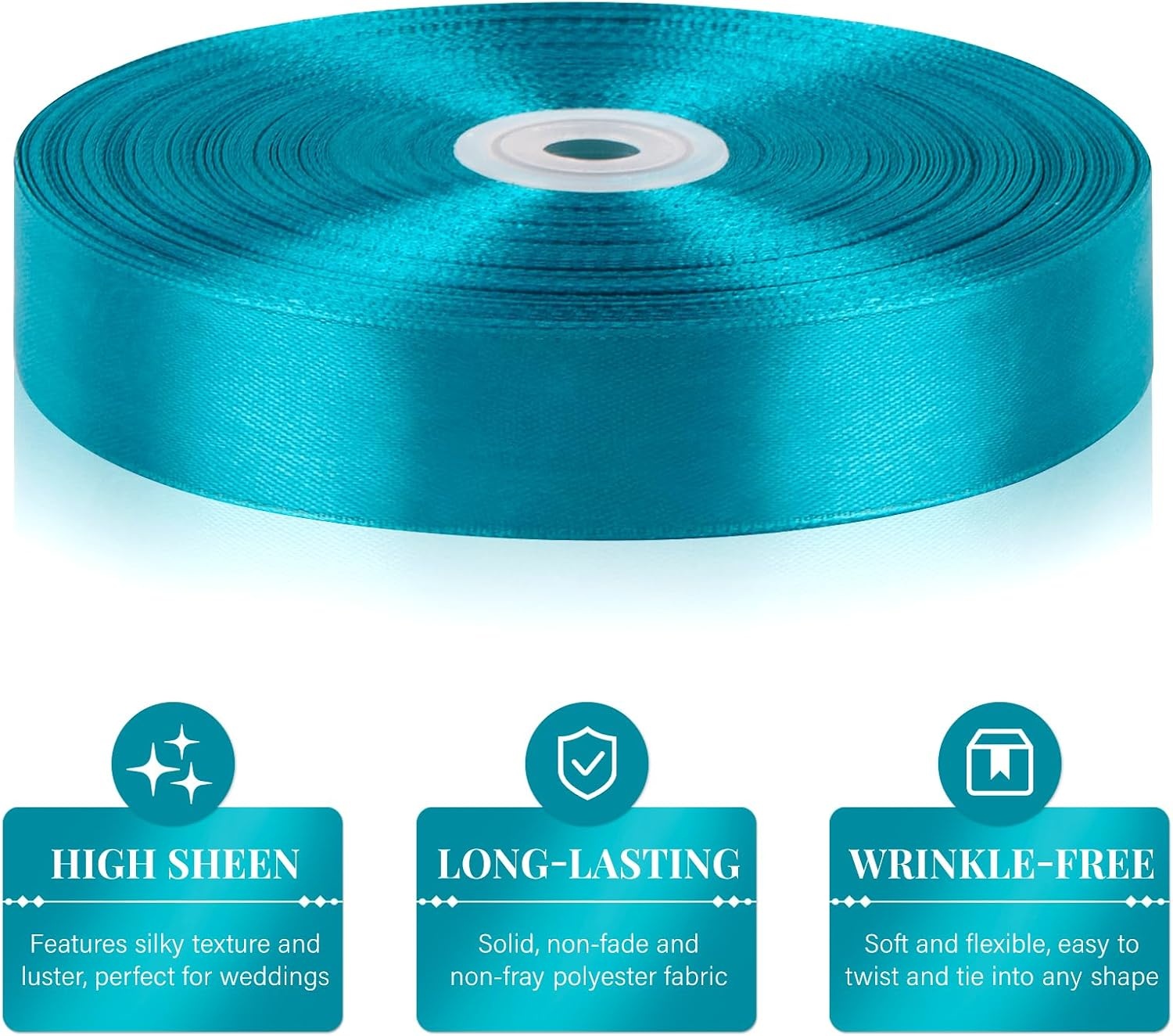 image:image100 Yards 1 Inch Apple Green Satin Ribbon Solid Fabric Ribbon Roll for Flower Bouquet Gift Wrapping Roses Making Handmade CraftsTeal Blue