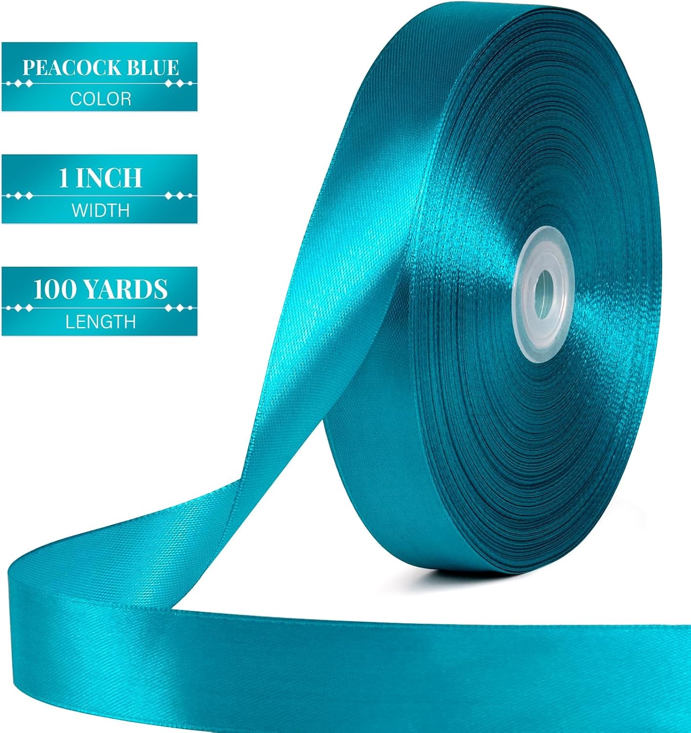 image:image100 Yards 1 Inch Apple Green Satin Ribbon Solid Fabric Ribbon Roll for Flower Bouquet Gift Wrapping Roses Making Handmade CraftsTeal Blue