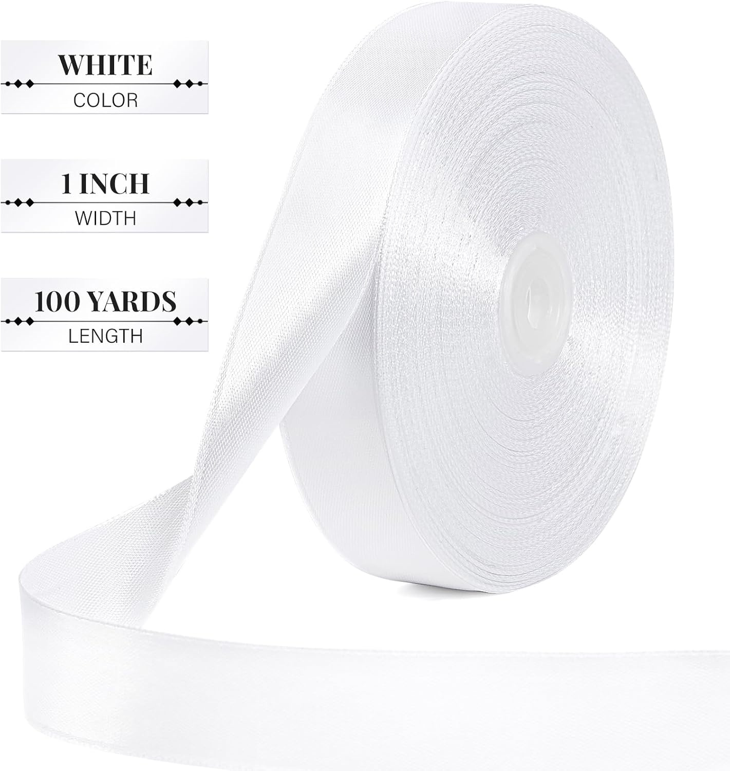 image:image100 Yards 1 Inch Apple Green Satin Ribbon Solid Fabric Ribbon Roll for Flower Bouquet Gift Wrapping Roses Making Handmade CraftsWhite