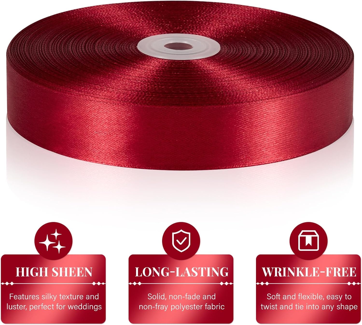 image:image100 Yards 1 Inch Apple Green Satin Ribbon Solid Fabric Ribbon Roll for Flower Bouquet Gift Wrapping Roses Making Handmade CraftsWine Red