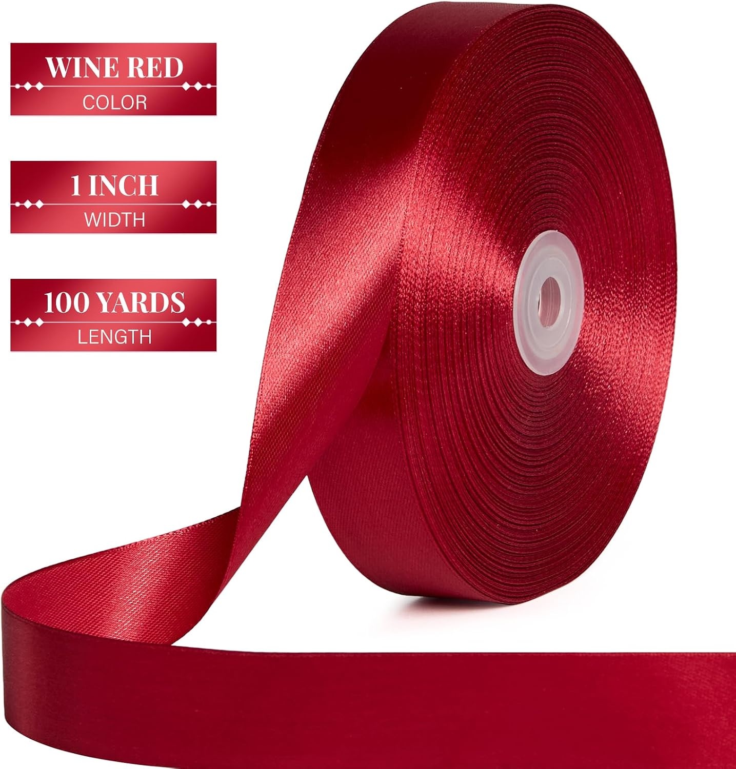 image:image100 Yards 1 Inch Apple Green Satin Ribbon Solid Fabric Ribbon Roll for Flower Bouquet Gift Wrapping Roses Making Handmade CraftsWine Red
