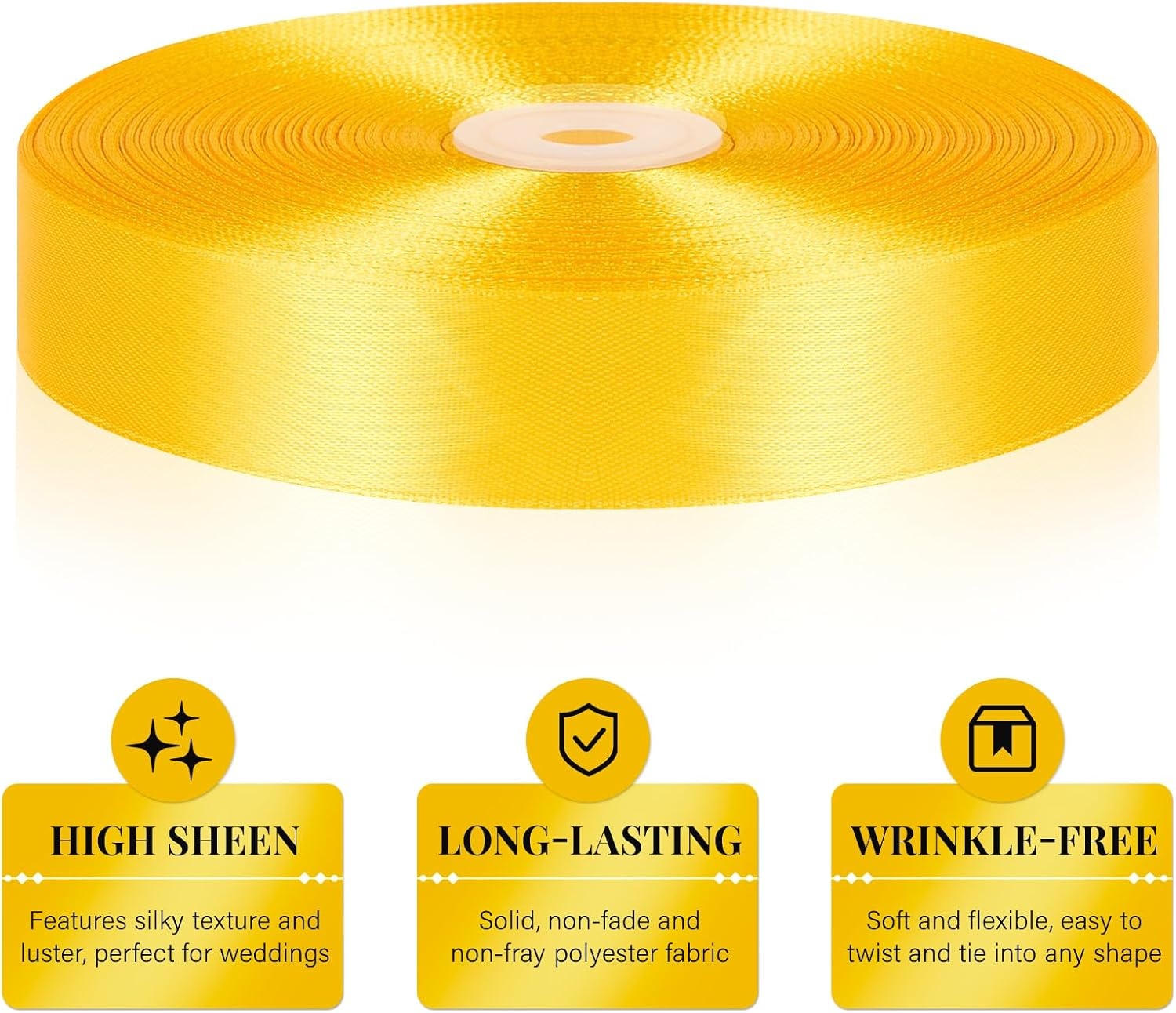 image:image100 Yards 1 Inch Apple Green Satin Ribbon Solid Fabric Ribbon Roll for Flower Bouquet Gift Wrapping Roses Making Handmade CraftsYellow