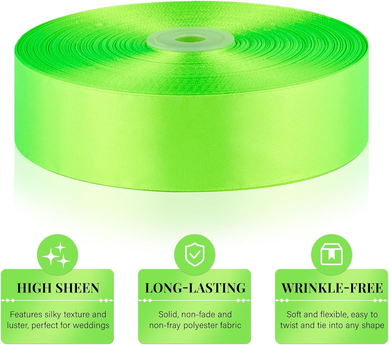 image:image112 Inch 100 Yards Apple Green Satin Ribbon Solid Fabric Ribbon Roll for Flower Bouquet Gift Wrapping Roses Making Handmade CraftsApple Green