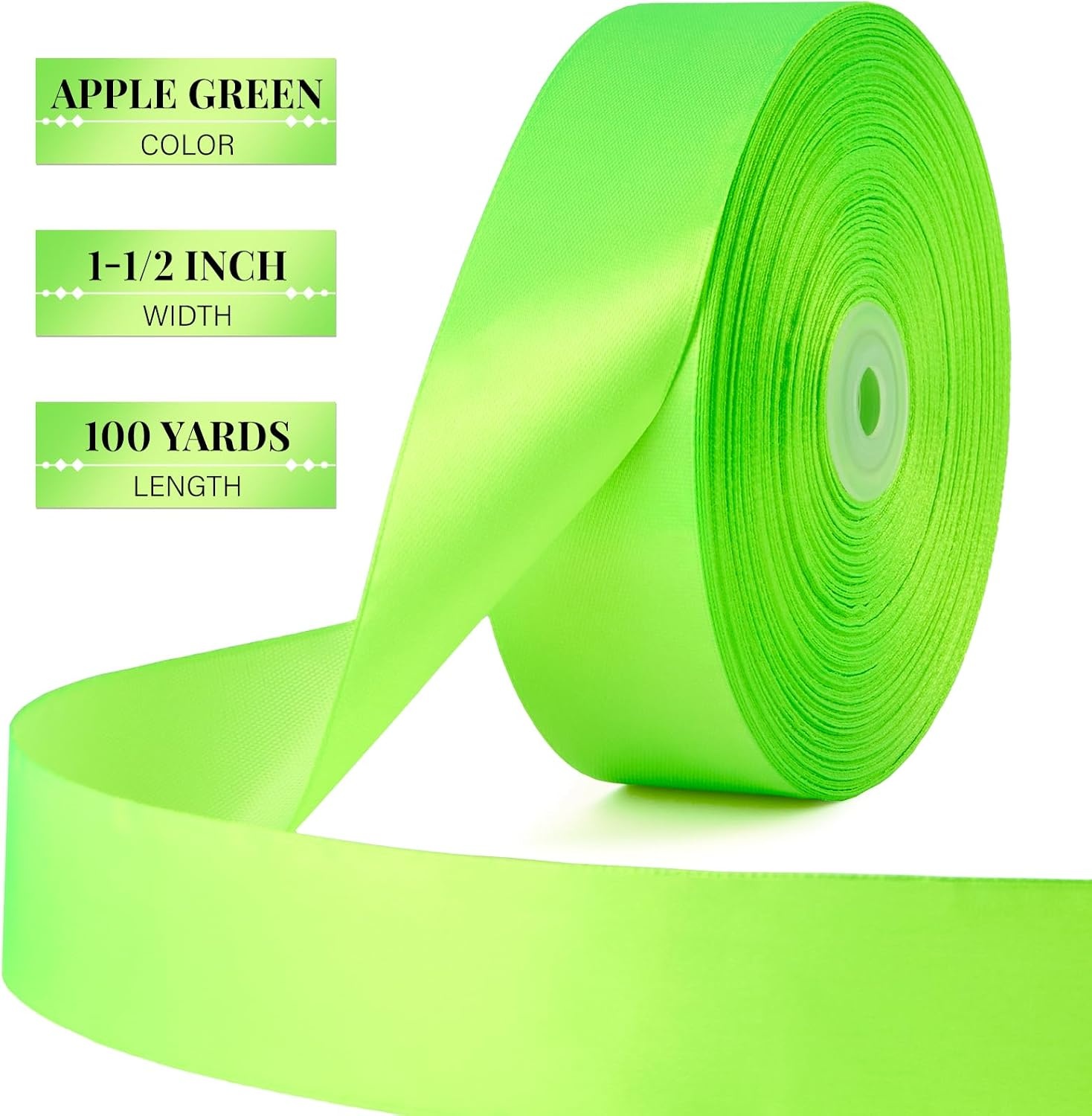 image:image112 Inch 100 Yards Apple Green Satin Ribbon Solid Fabric Ribbon Roll for Flower Bouquet Gift Wrapping Roses Making Handmade CraftsApple Green
