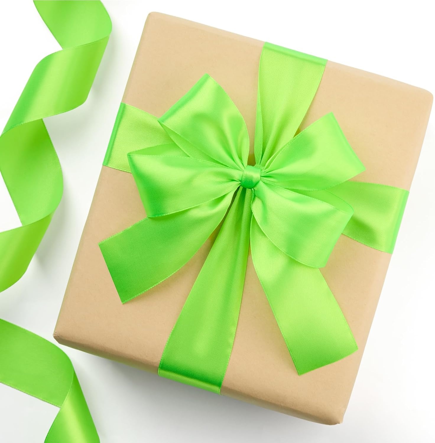 image:image112 Inch 100 Yards Apple Green Satin Ribbon Solid Fabric Ribbon Roll for Flower Bouquet Gift Wrapping Roses Making Handmade CraftsApple Green