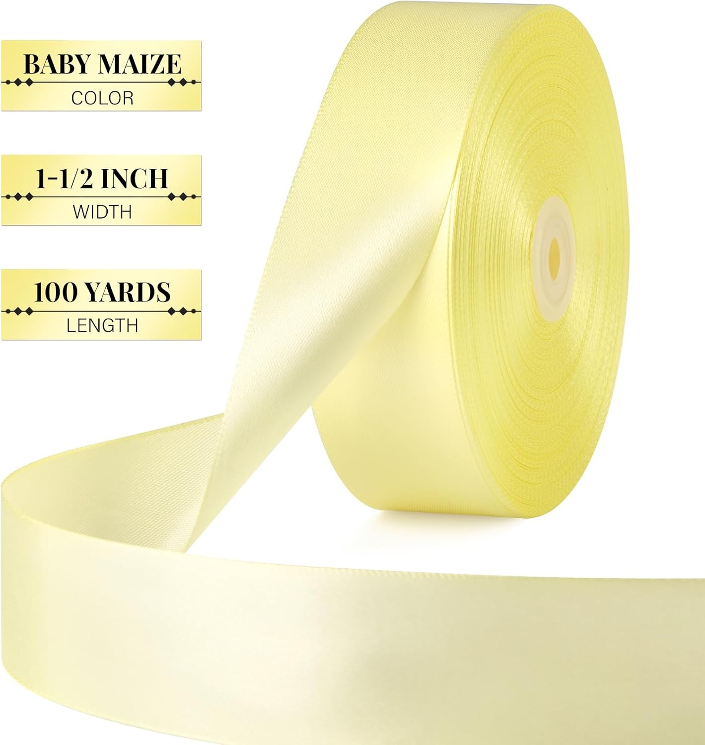 image:image112 Inch 100 Yards Apple Green Satin Ribbon Solid Fabric Ribbon Roll for Flower Bouquet Gift Wrapping Roses Making Handmade CraftsBaby Maize